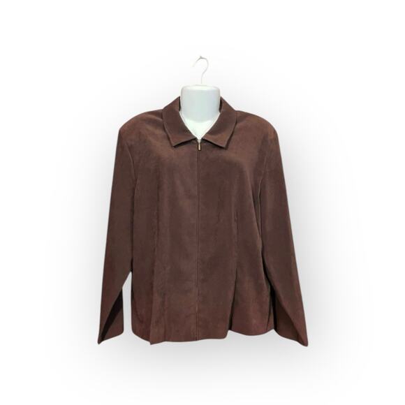 Briggs Jackets & Blazers - Briggs Women's Brown Faux Suede Full Zip Long Sleeve Collared Jacket | Size 18W